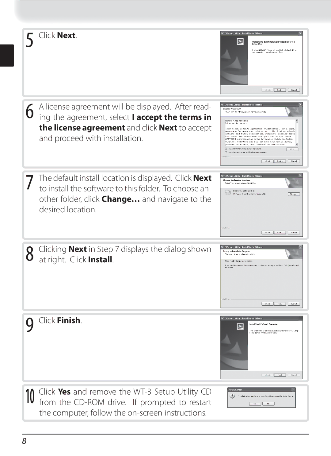 Nikon WT-3 user manual Click Next 