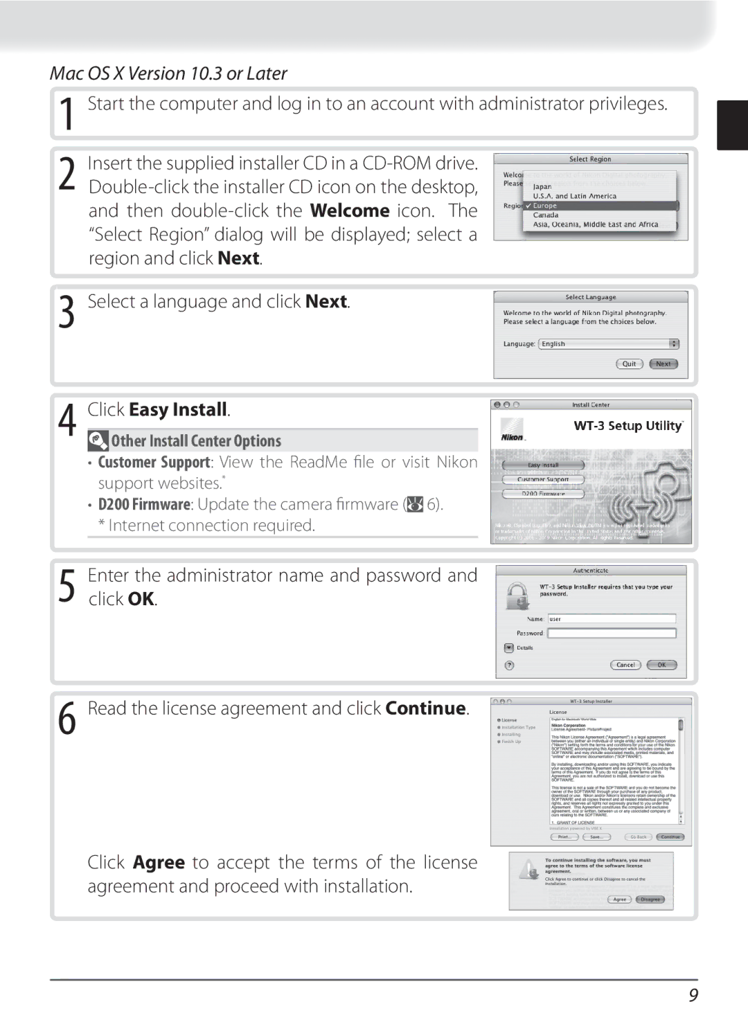 Nikon WT-3 user manual Mac OS X Version 10.3 or Later 