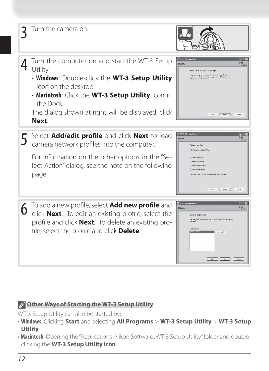 Nikon user manual Macintosh Click the WT-3 Setup Utility icon, Dock Dialog shown at right will be displayed click Next 