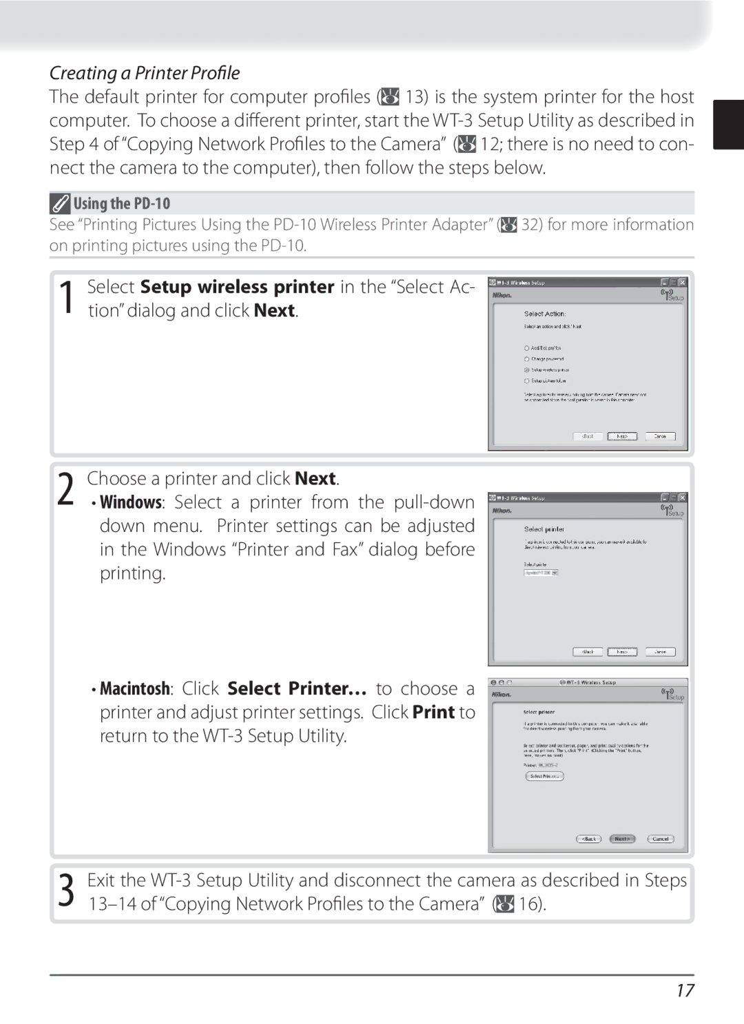 Nikon WT-3 user manual Creating a Printer Proﬁle, Using the PD-10 