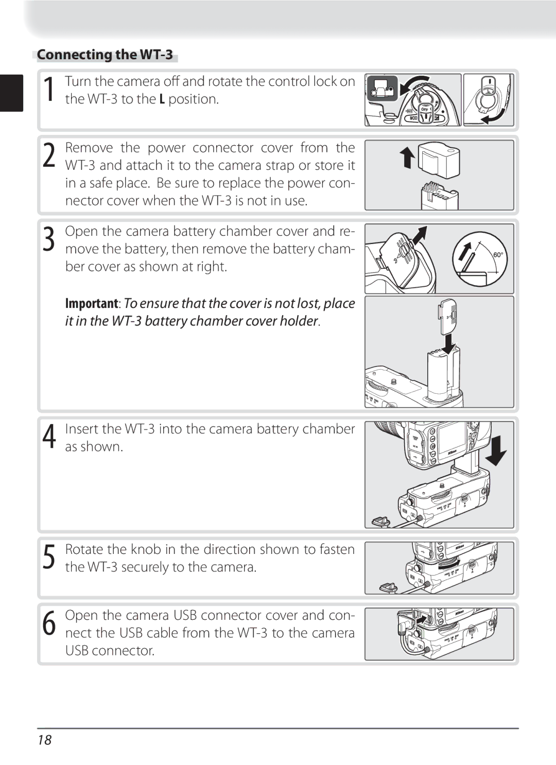 Nikon user manual Connecting the WT-3 