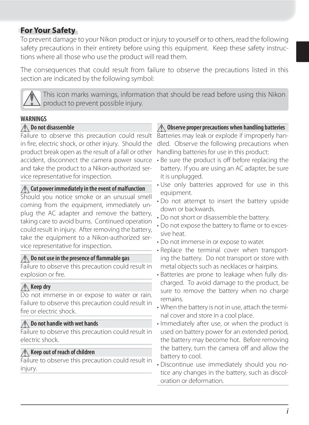 Nikon WT-3 user manual For Your Safety, Do not disassemble 