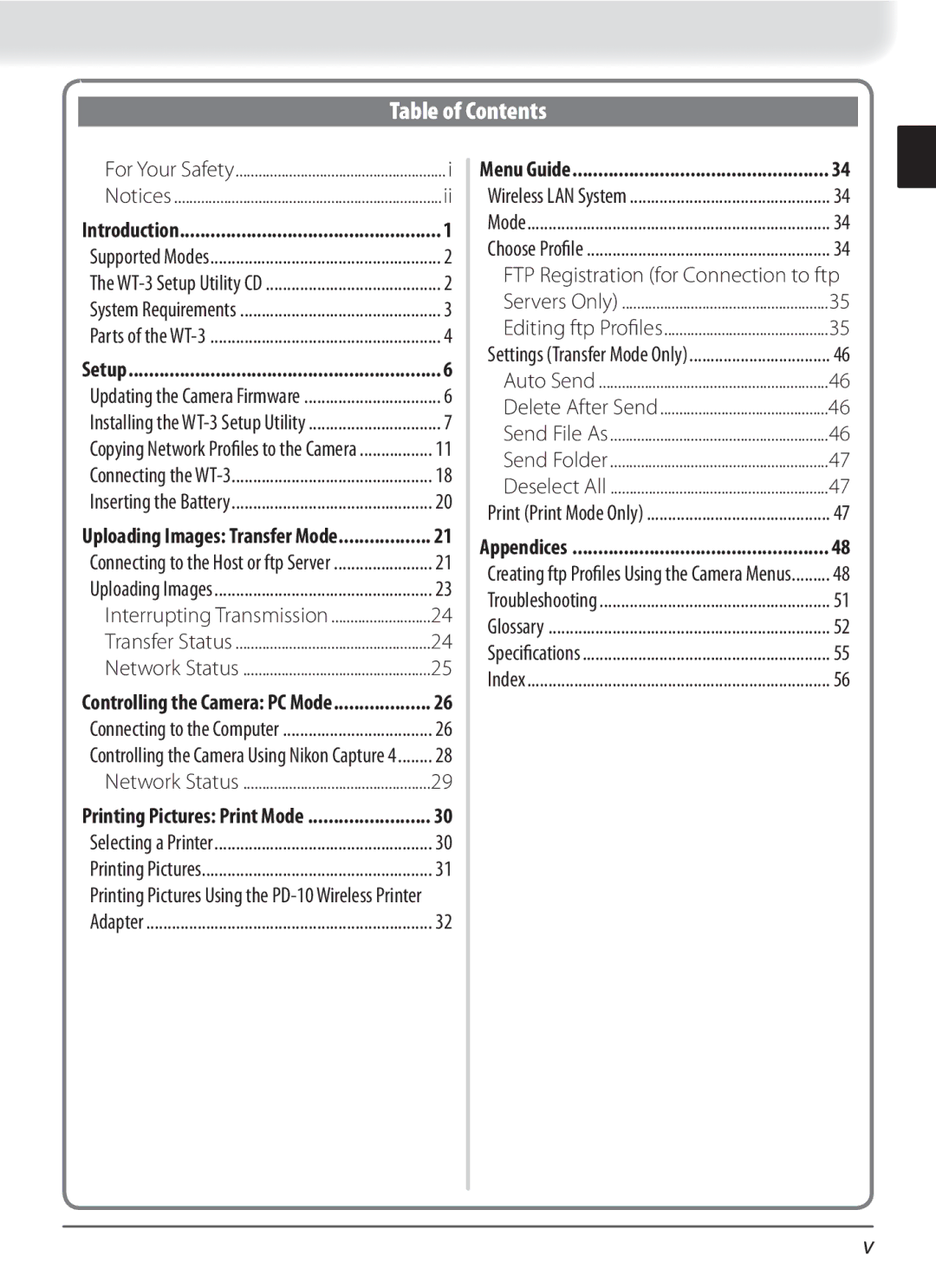 Nikon WT-3 user manual Table of Contents 