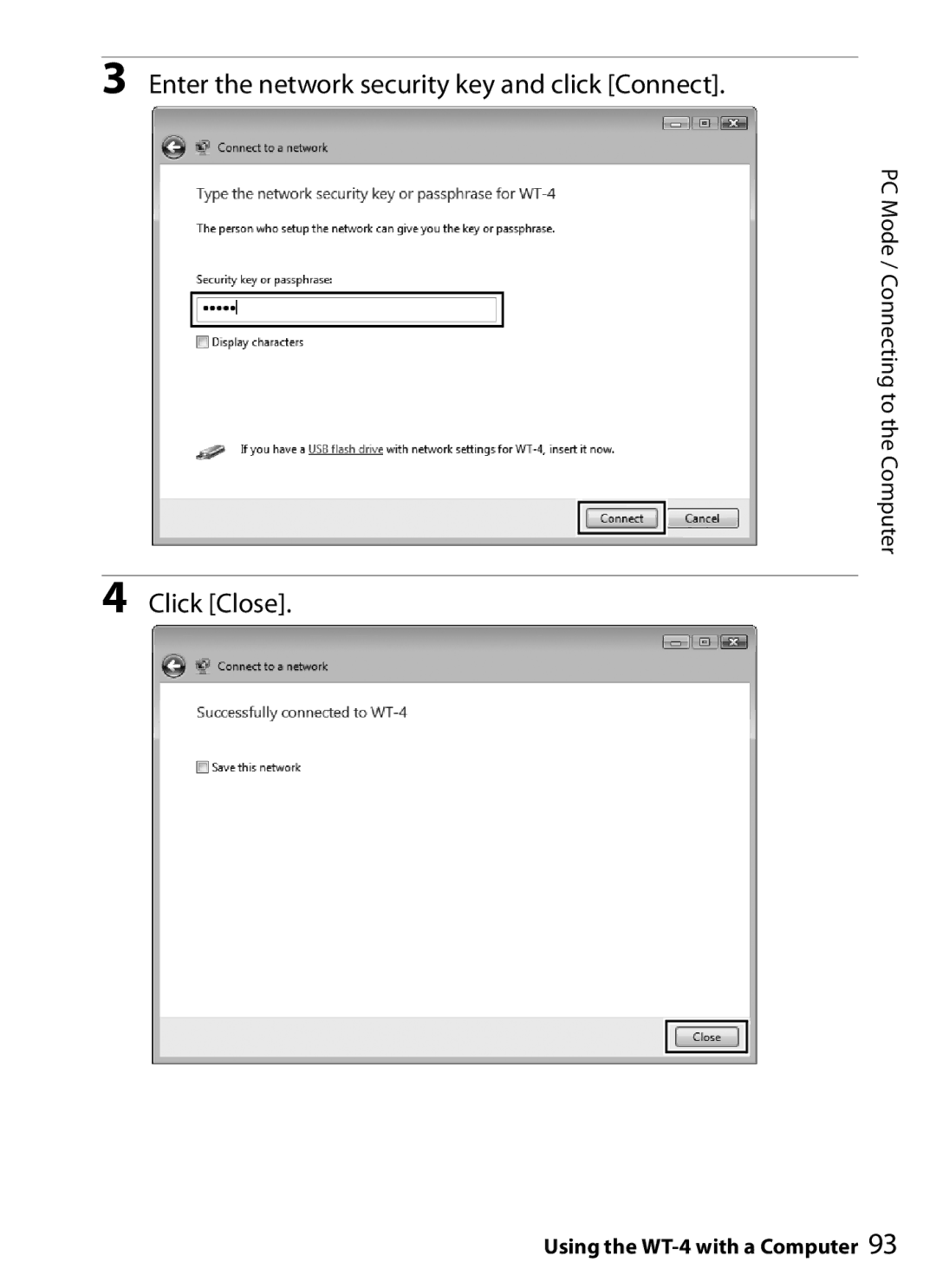 Nikon WT-4 user manual Enter the network security key and click Connect 