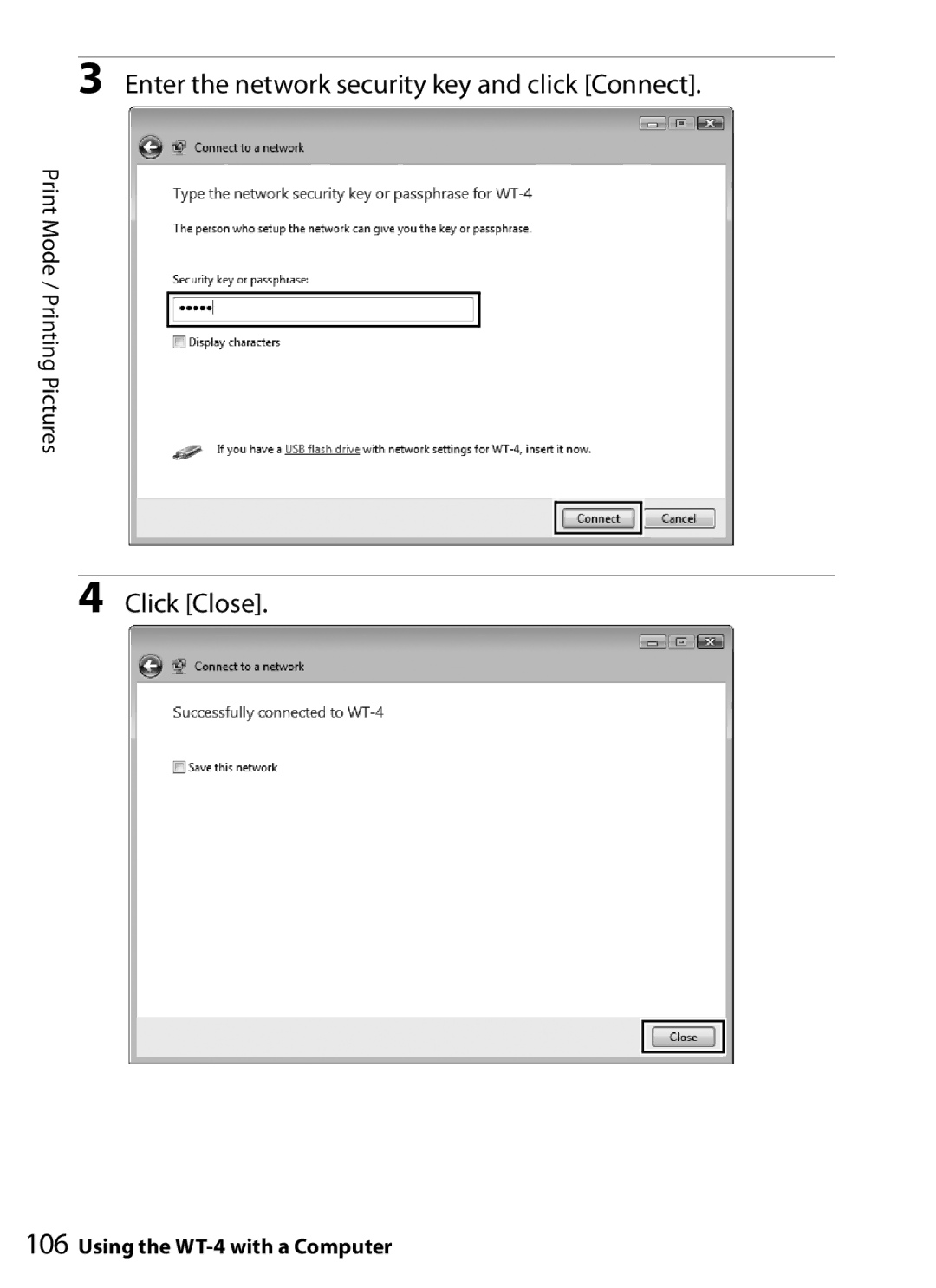 Nikon WT-4 user manual Enter the network security key and click Connect 