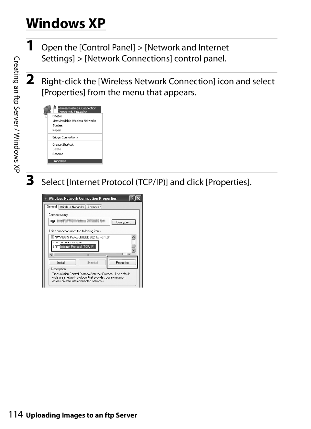 Nikon WT-4 user manual Creating an ftp Server / Windows XP 