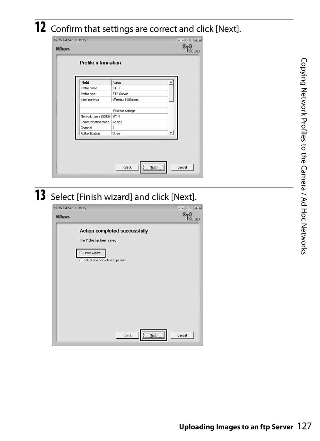 Nikon WT-4 user manual Copying Network Profiles to the Camera / Ad Hoc Networks 