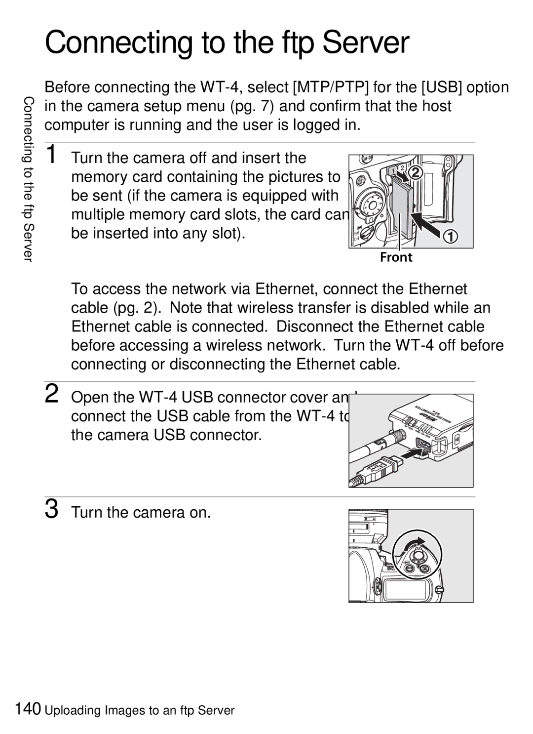 Nikon WT-4 user manual Connecting to the ftp Server 