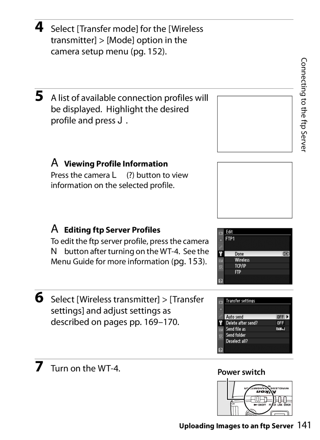 Nikon WT-4 user manual Connecting to the ftp Server 