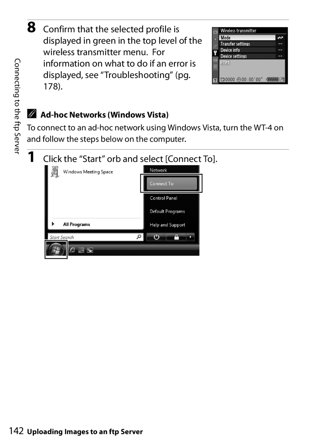 Nikon WT-4 user manual Click the Start orb and select Connect To 