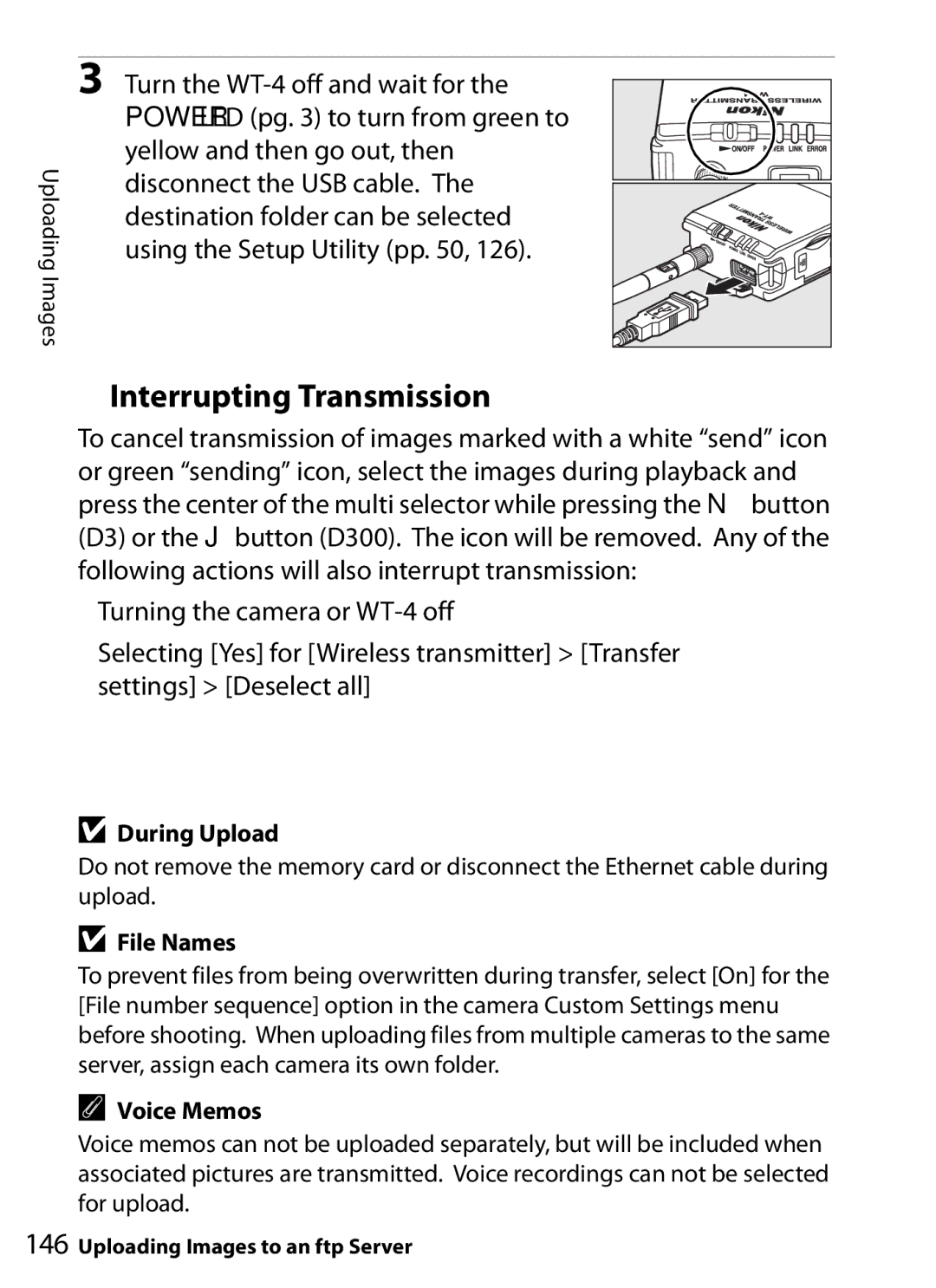 Nikon WT-4 user manual Interrupting Transmission, File Names 