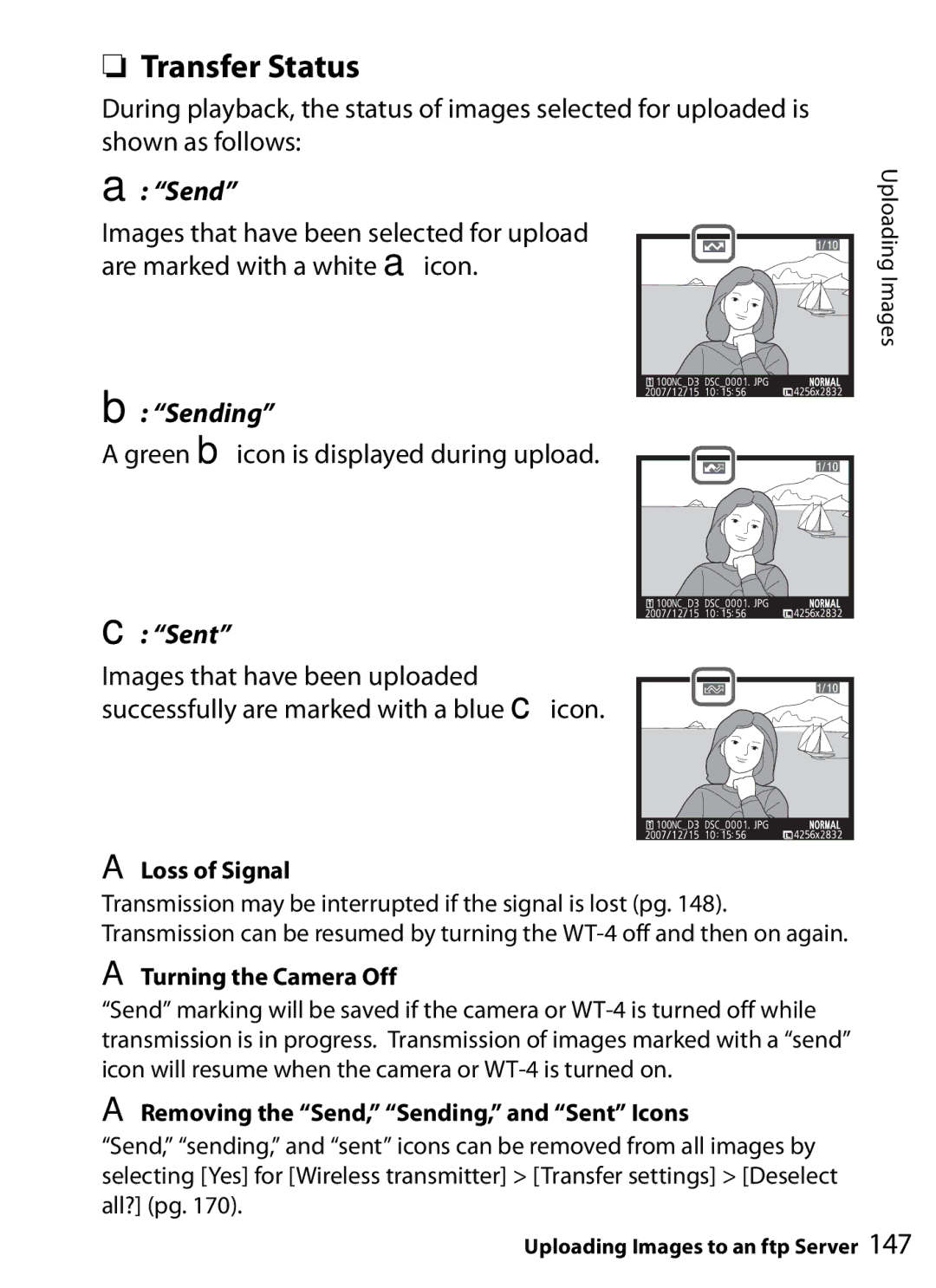 Nikon WT-4 user manual Transfer Status 