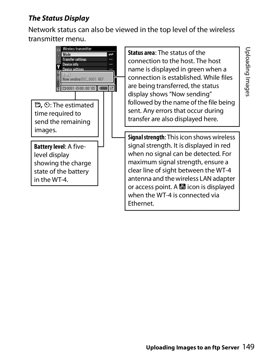 Nikon WT-4 user manual Status Display 