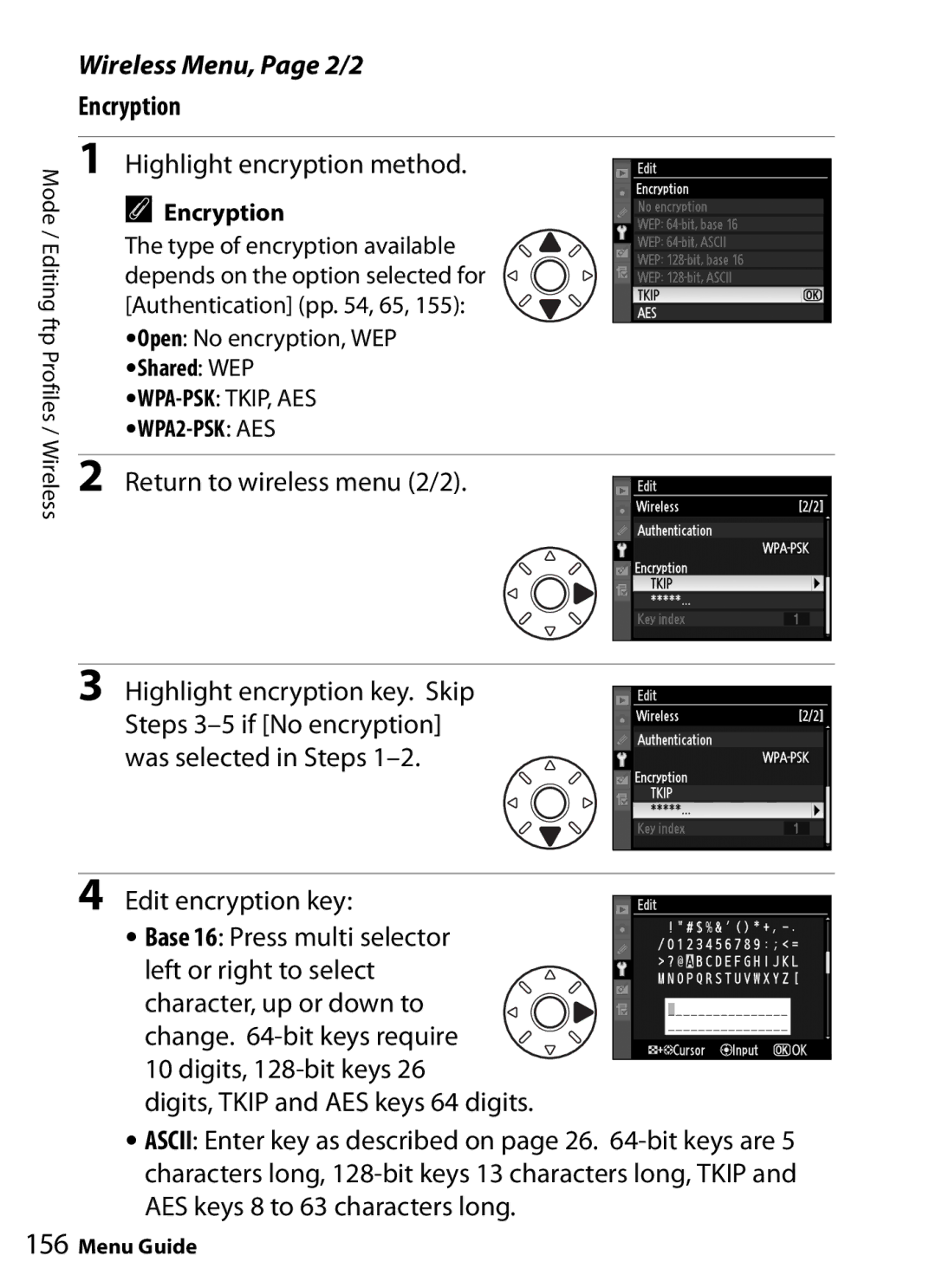 Nikon WT-4 user manual Encryption, Shared WEP 