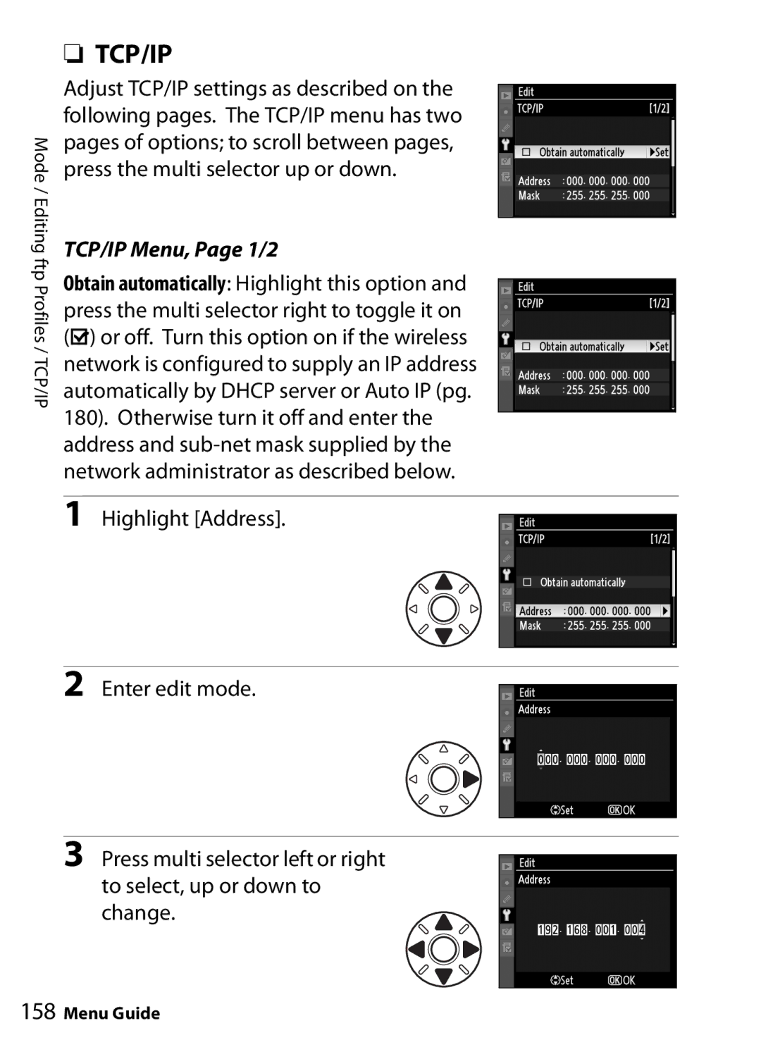 Nikon WT-4 user manual Tcp/Ip 