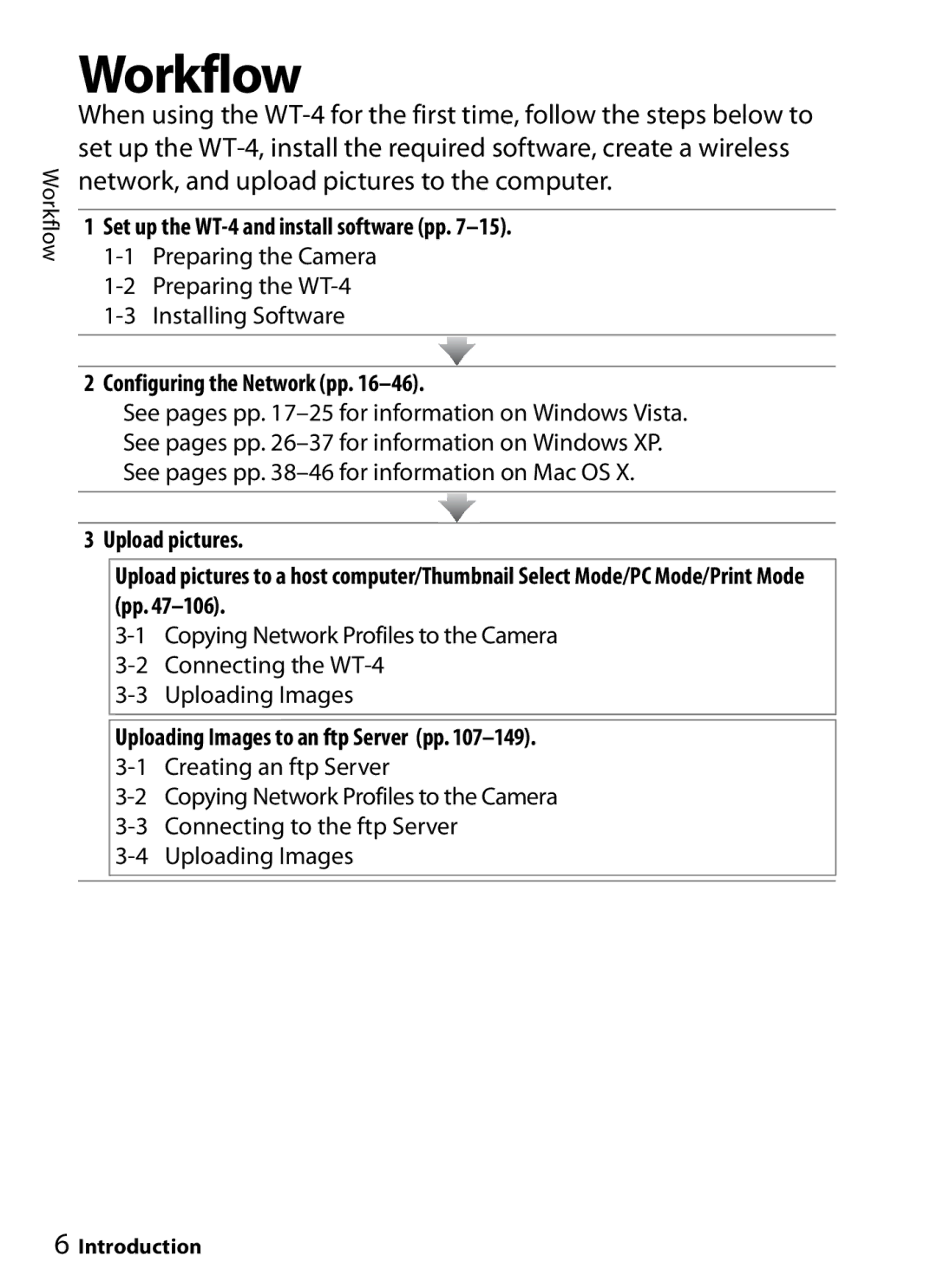 Nikon WT-4 user manual Workflow, Configuring the Network pp, Uploading Images to an ftp Server pp 