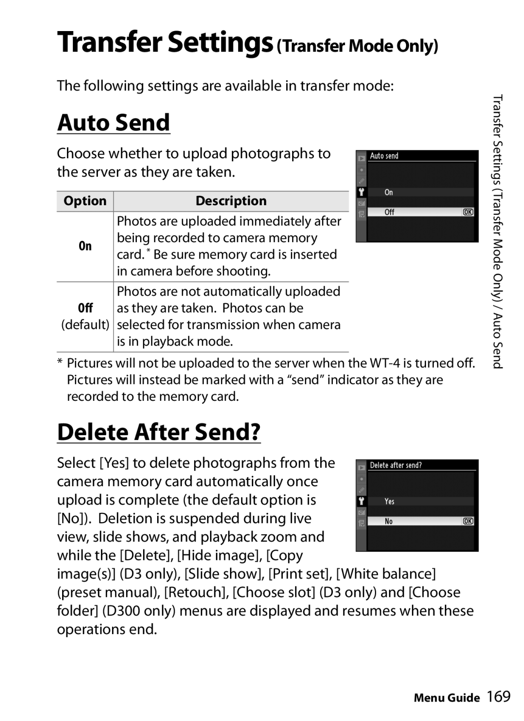 Nikon WT-4 user manual Auto Send, Delete After Send? 