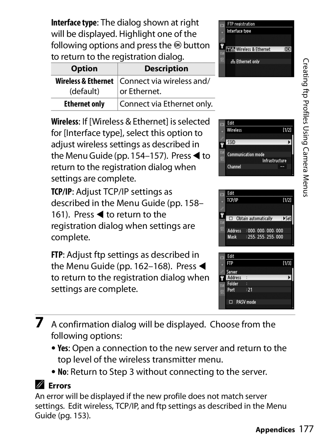 Nikon WT-4 user manual Or Ethernet, Errors 