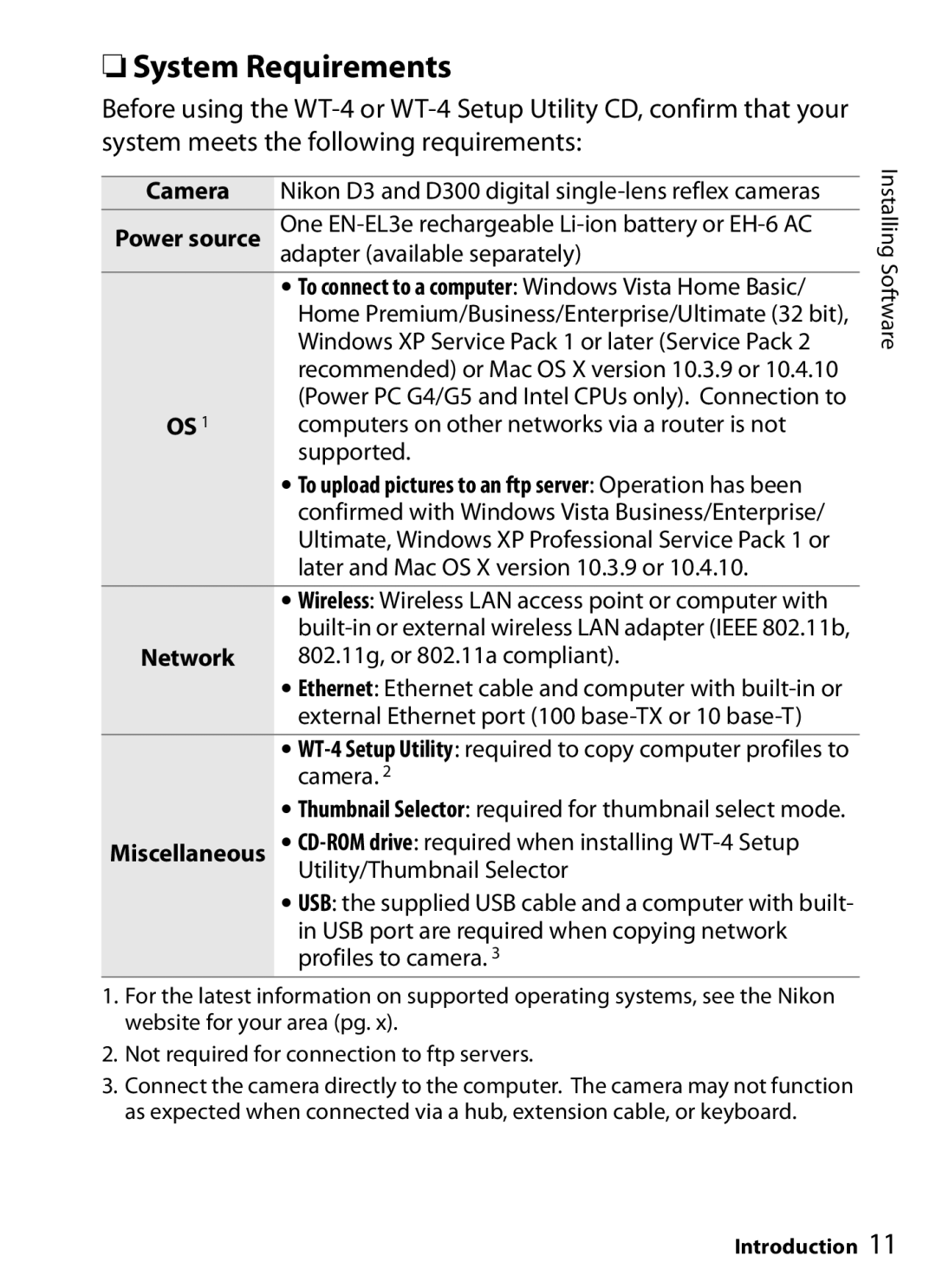 Nikon WT-4 user manual System Requirements, Supported 