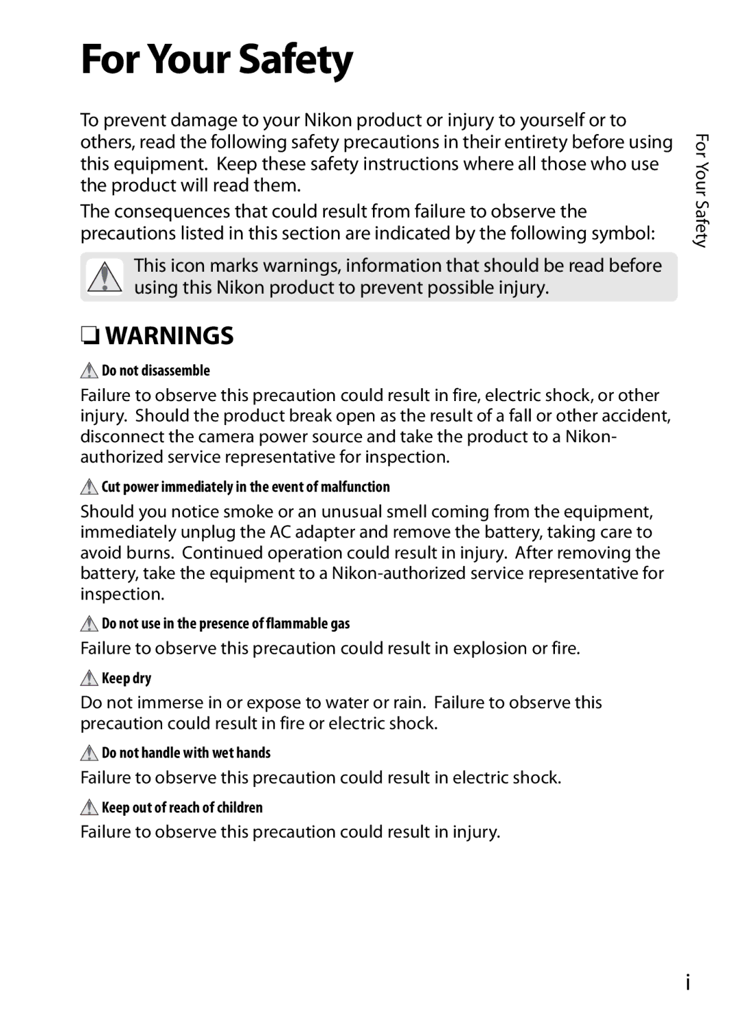 Nikon WT-4 user manual For Your Safety 