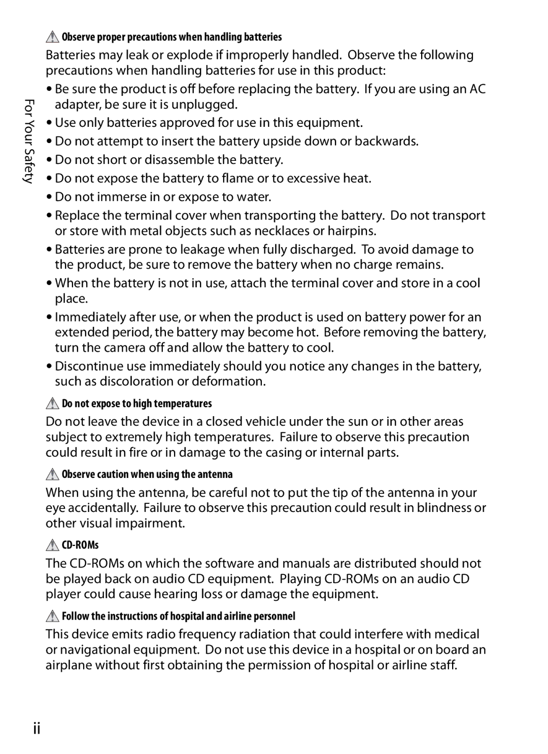 Nikon WT-4 user manual Observe proper precautions when handling batteries 