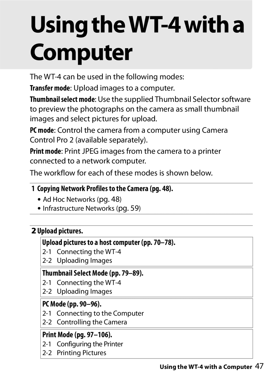 Nikon user manual Using theWT-4 with a Computer 