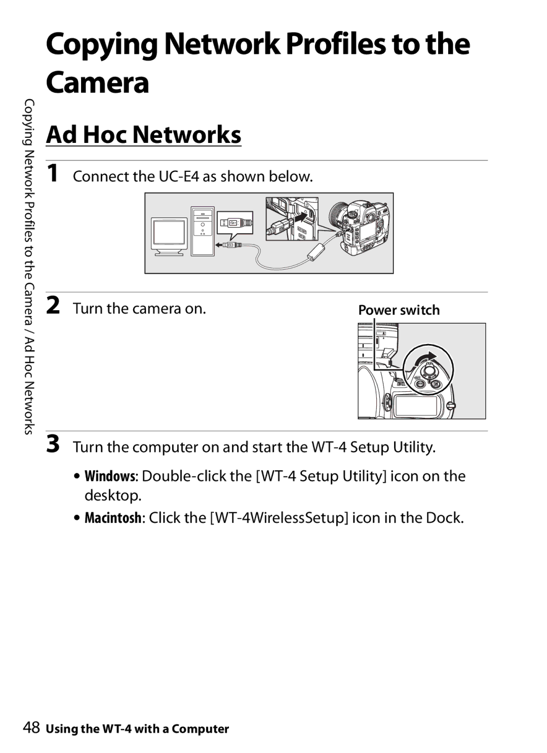 Nikon WT-4 user manual Copying Network Profiles to the Camera, Ad Hoc Networks 