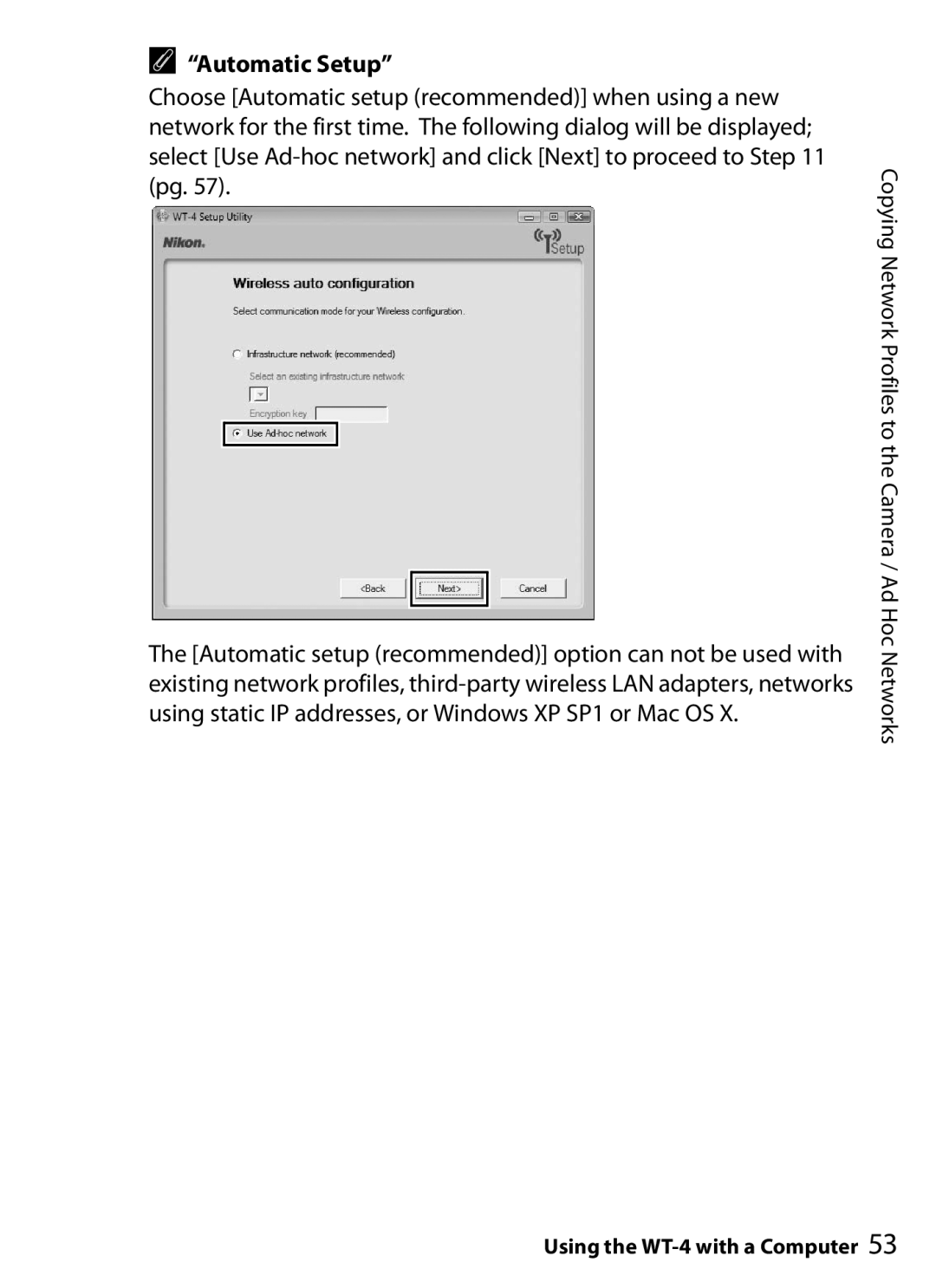 Nikon WT-4 user manual Automatic Setup 