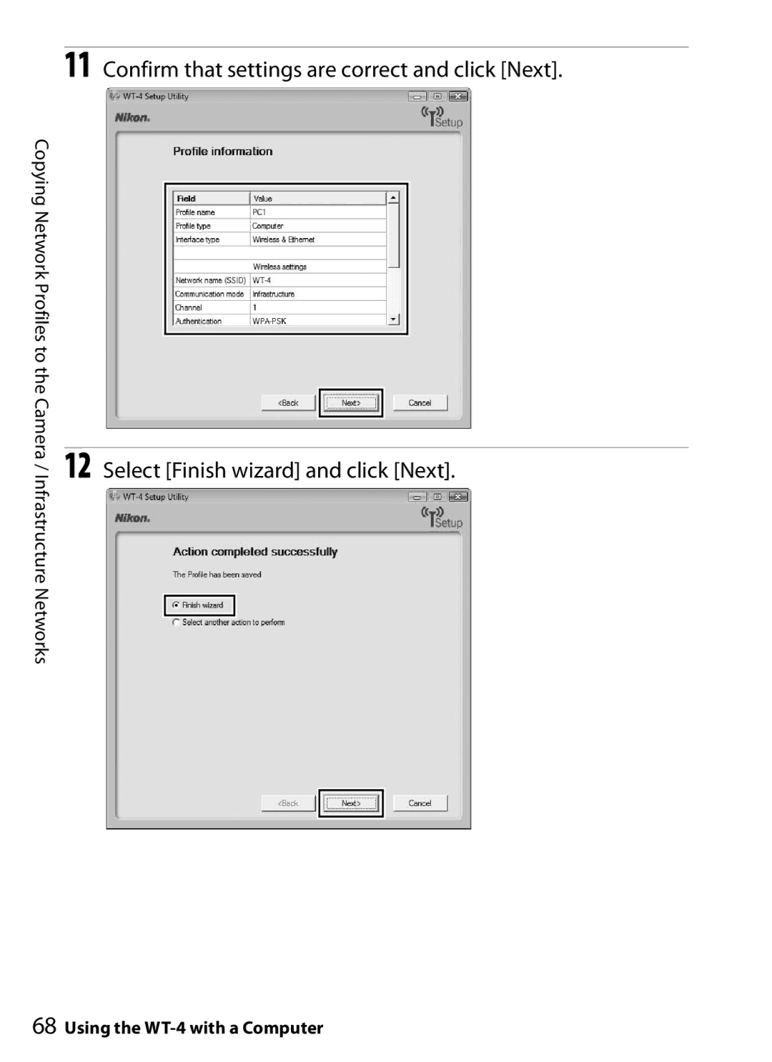 Nikon WT-4 user manual Confirm that settings are correct and click Next 