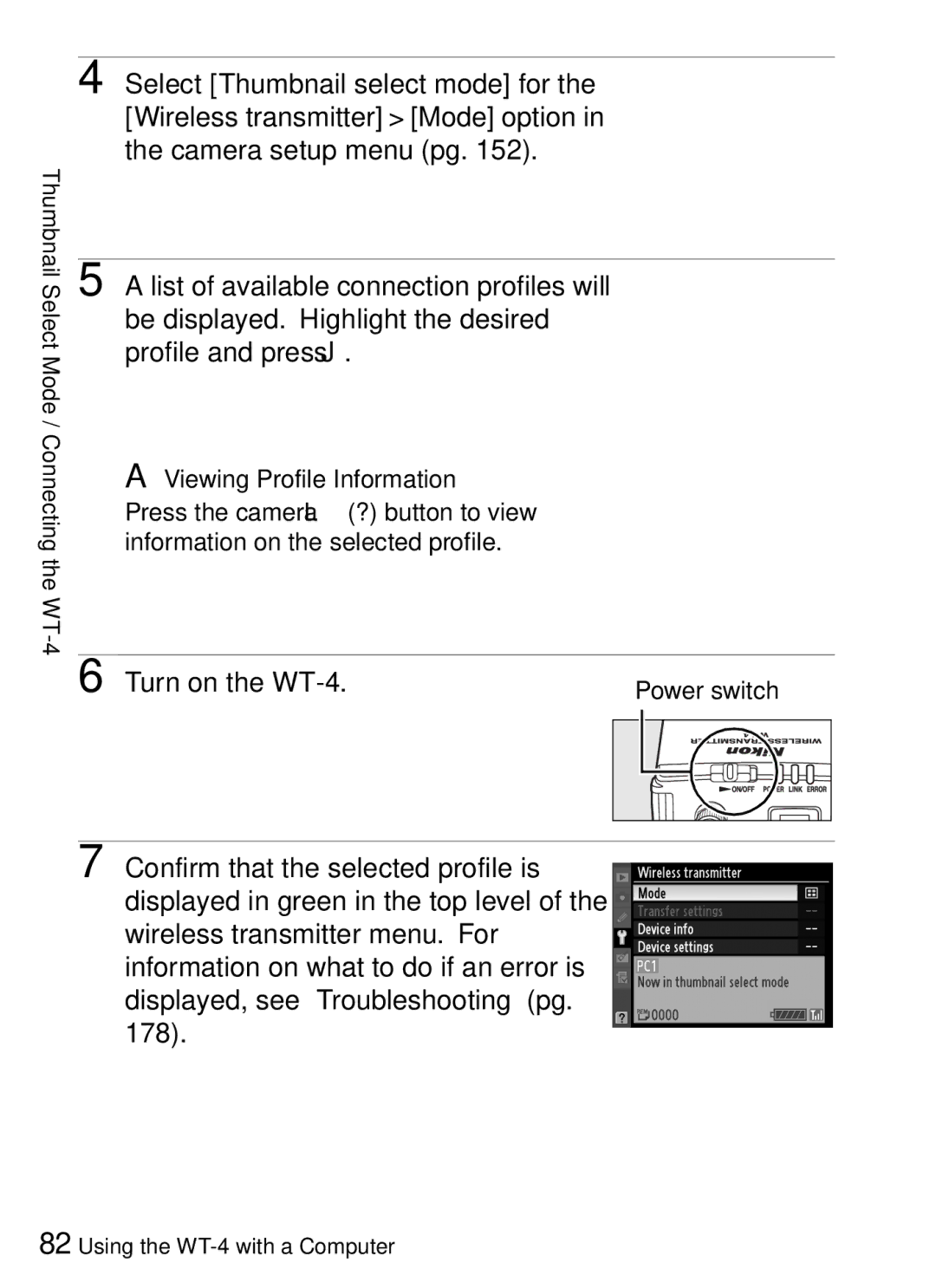 Nikon user manual Thumbnail Select Mode / Connecting the WT-4 