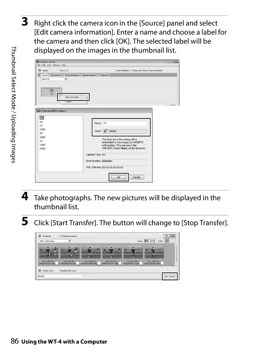 Nikon user manual Using the WT-4 with a Computer 