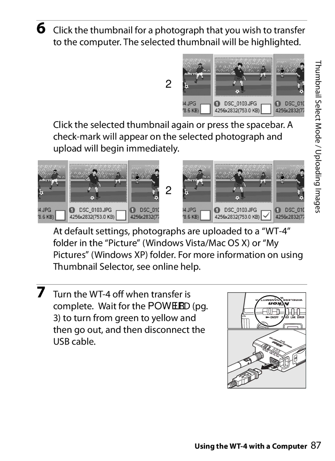 Nikon WT-4 user manual Thumbnail Select Mode / Uploading Images 