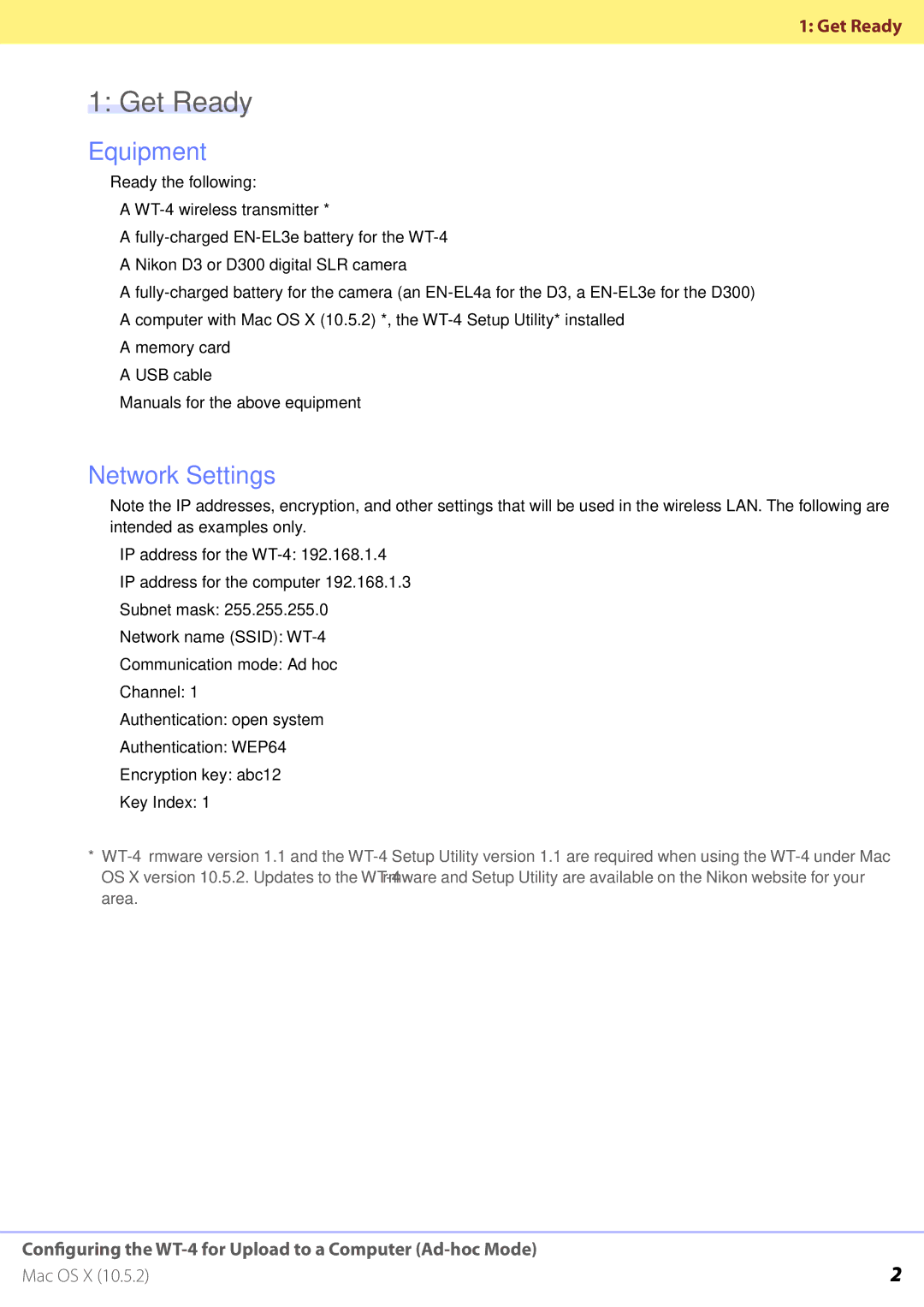 Nikon WT-4 manual Get Ready, Equipment 