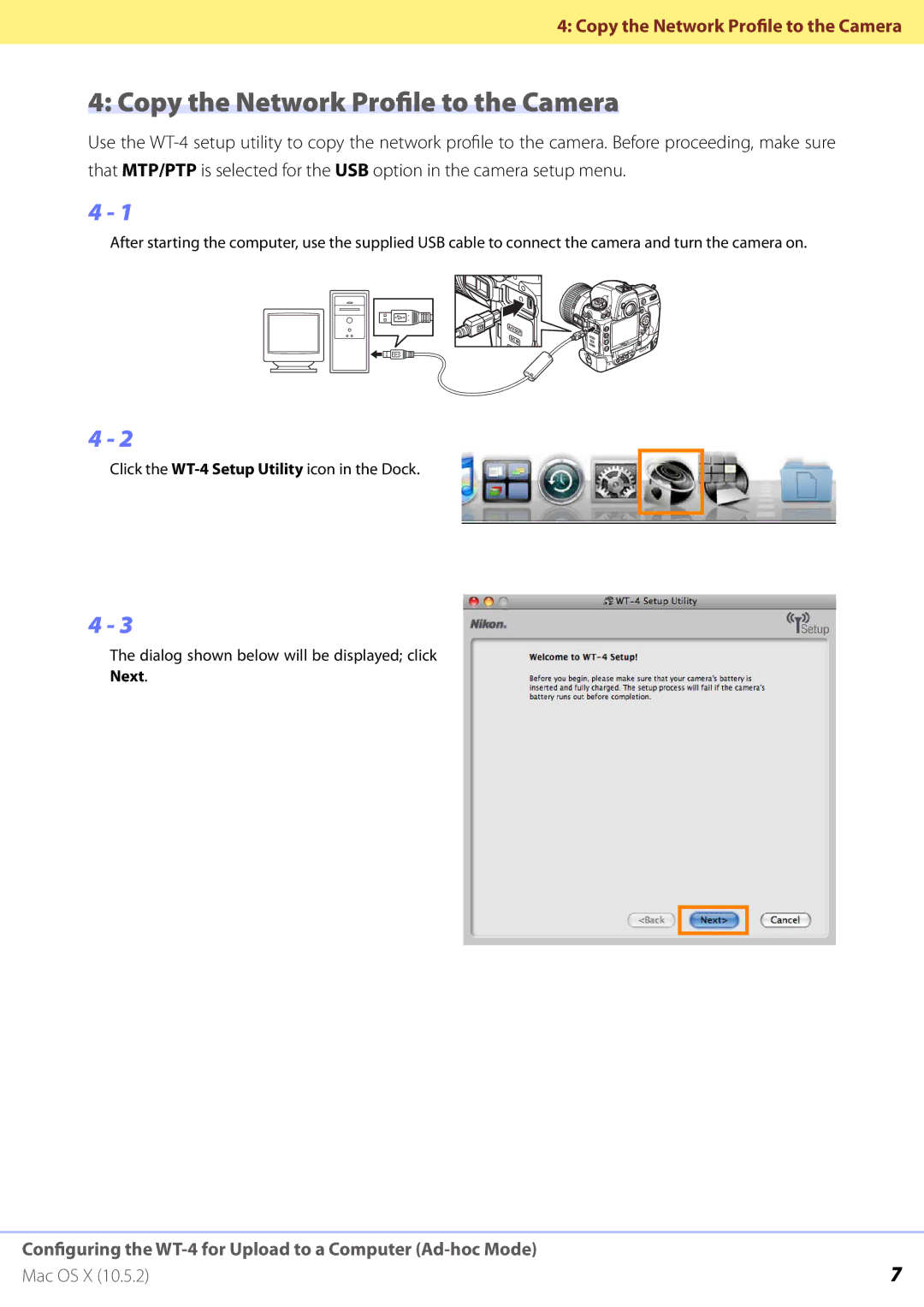 Nikon WT-4 manual Copy the Network Profile to the Camera 