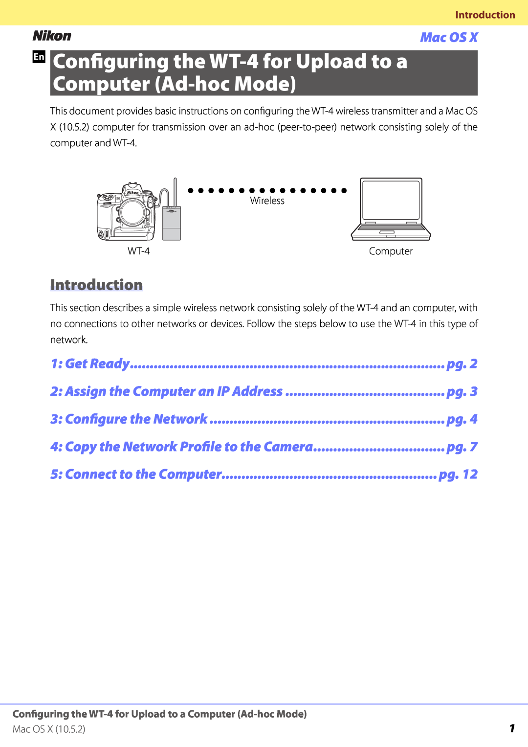 Nikon manual Introduction, Windows XP Professional SP2, En Configuring the WT-4for Upload to a, Computer Ad-hocMode 