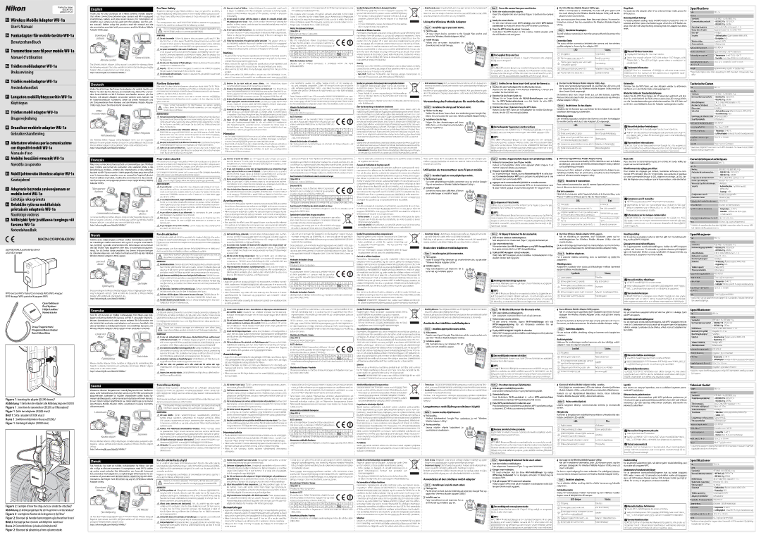 Nikon WU-1a specifications For Your Safety, Using the Wireless Mobile Adapter, Status, Für Ihre Sicherheit, Hinweise, État 