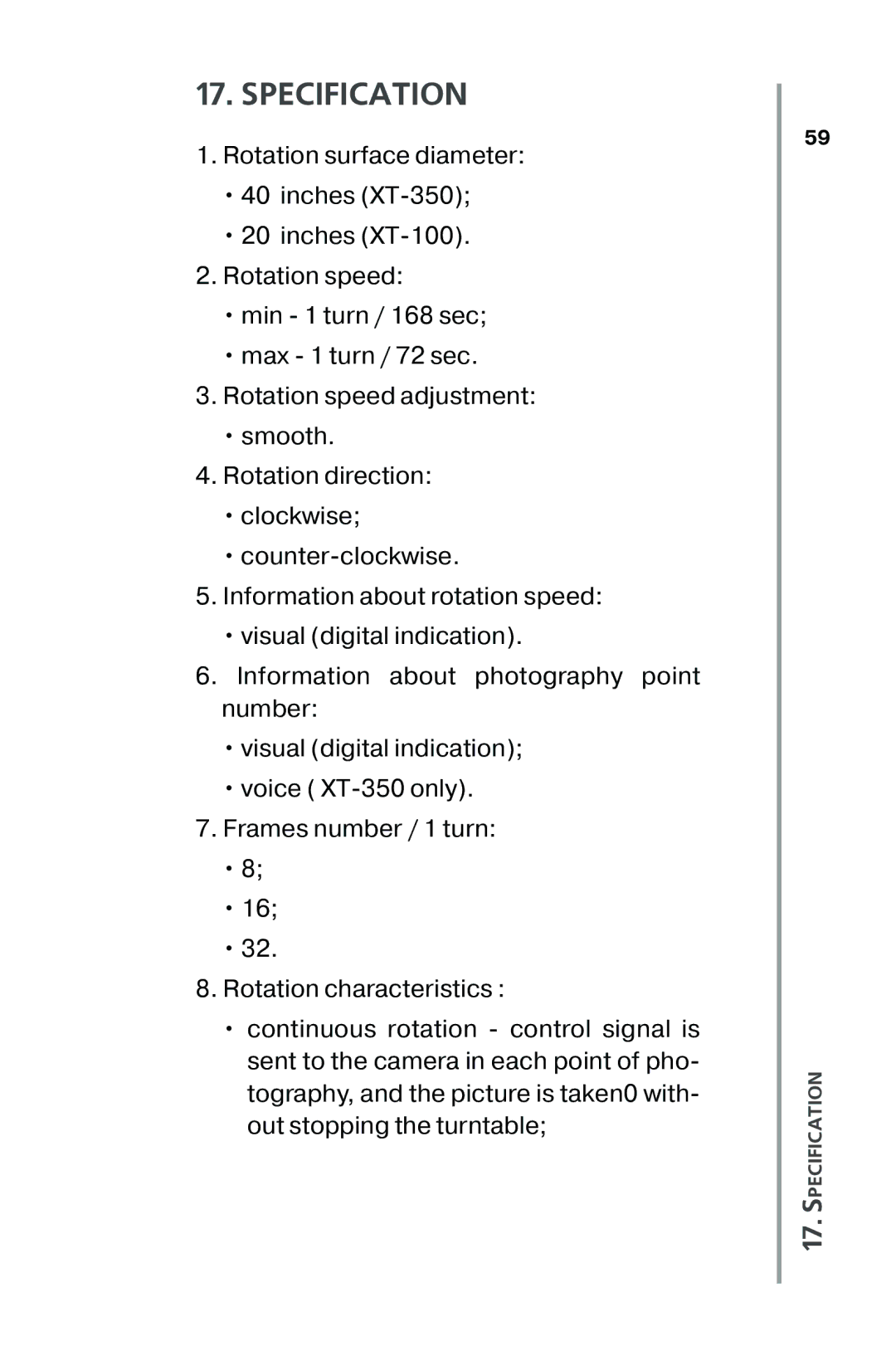 Nikon XT100, XT350 manual Specification 