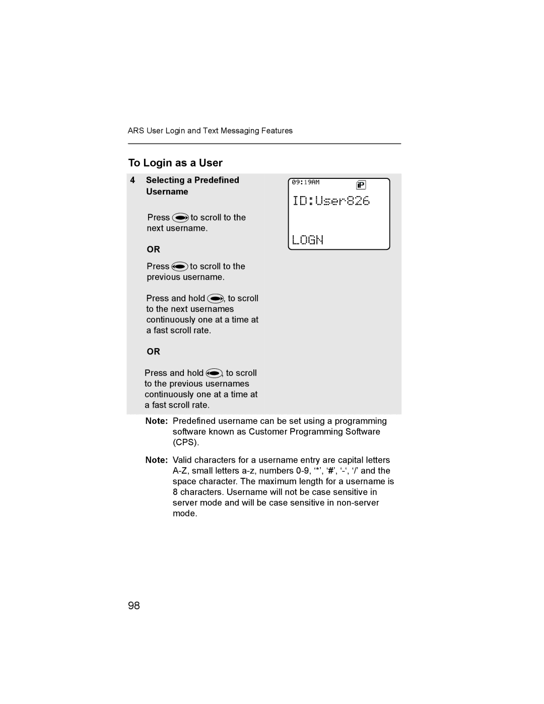 Nikon XTS-5000 manual IDUser826, To Login as a User, Selecting a Predefined, Username 