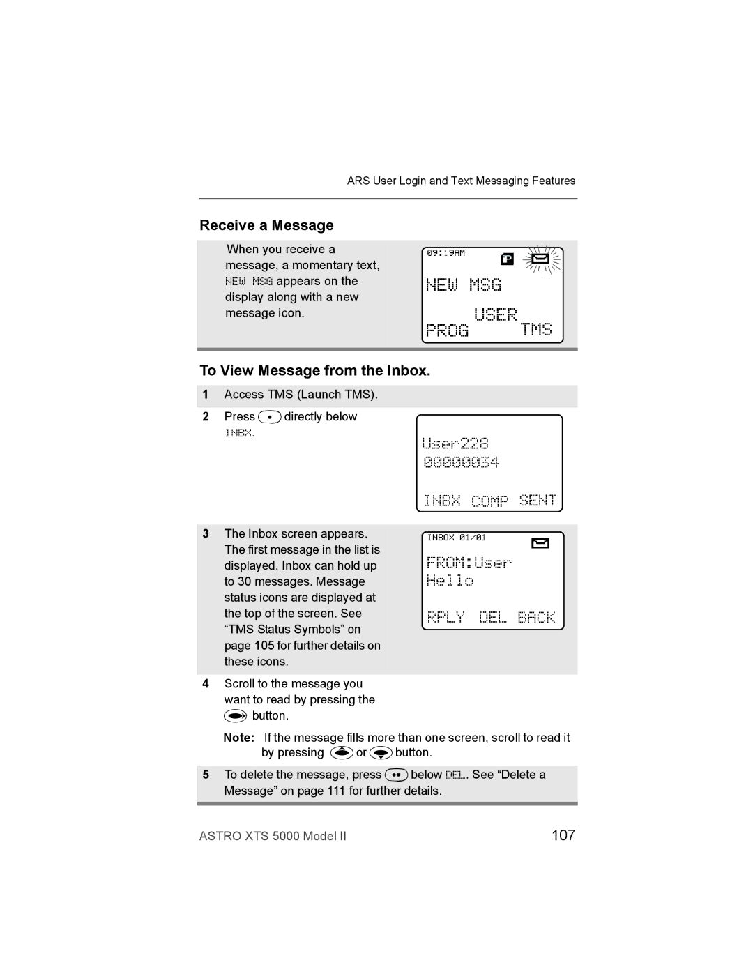 Nikon XTS-5000 manual Receive a Message, To View Message from the Inbox, 107 