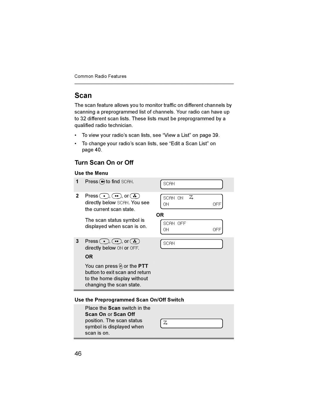 Nikon XTS-5000 manual Turn Scan On or Off, Scan Scan on OFF Scan OFF, Use the Preprogrammed Scan On/Off Switch 