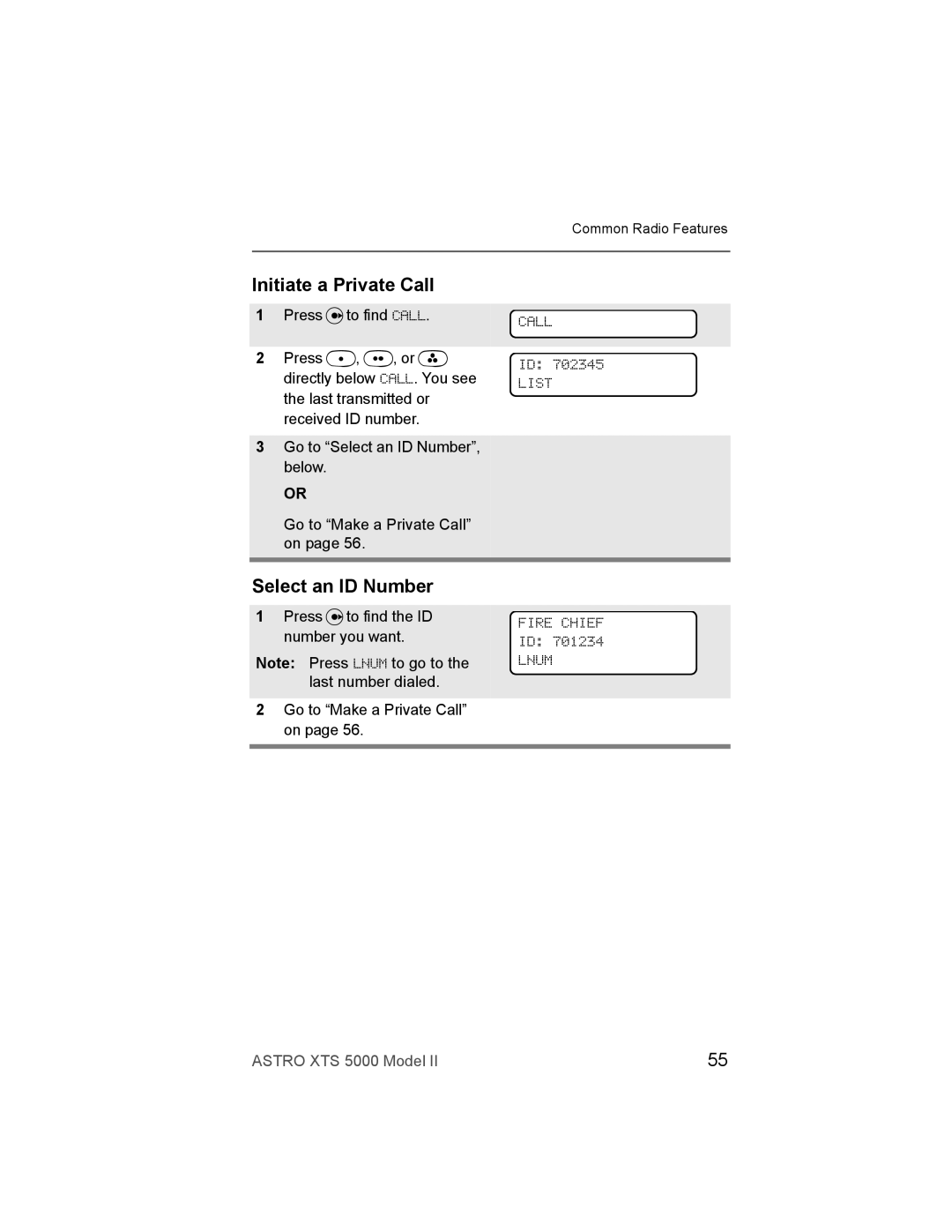 Nikon XTS-5000 manual Initiate a Private Call, Select an ID Number, Call List, Fire Chief ID Lnum 