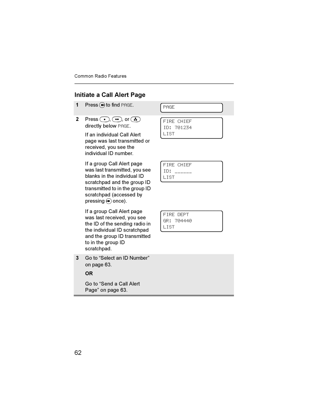 Nikon XTS-5000 manual Initiate a Call Alert, Fire Chief ID List 