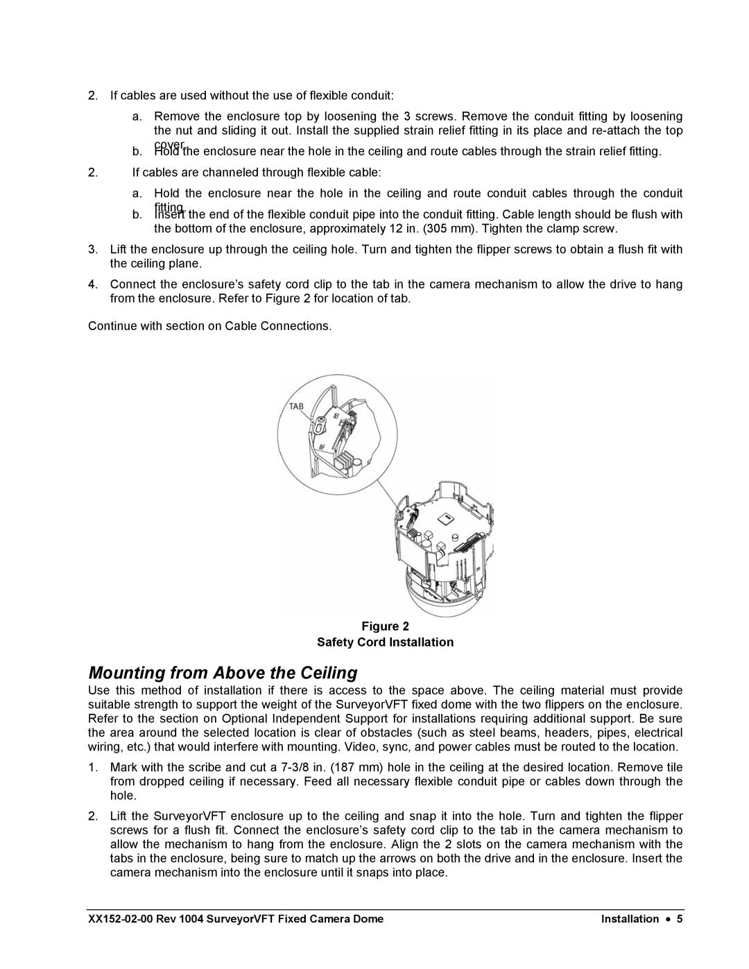 Nikon XX152-02-00 specifications Mounting from Above the Ceiling, Safety Cord Installation 