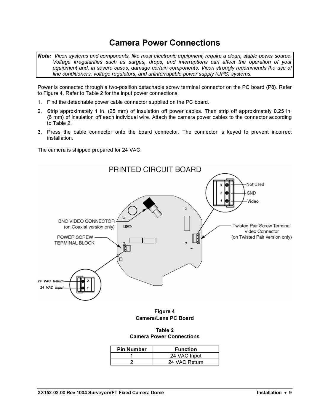 Nikon XX152-02-00 specifications Camera Power Connections 