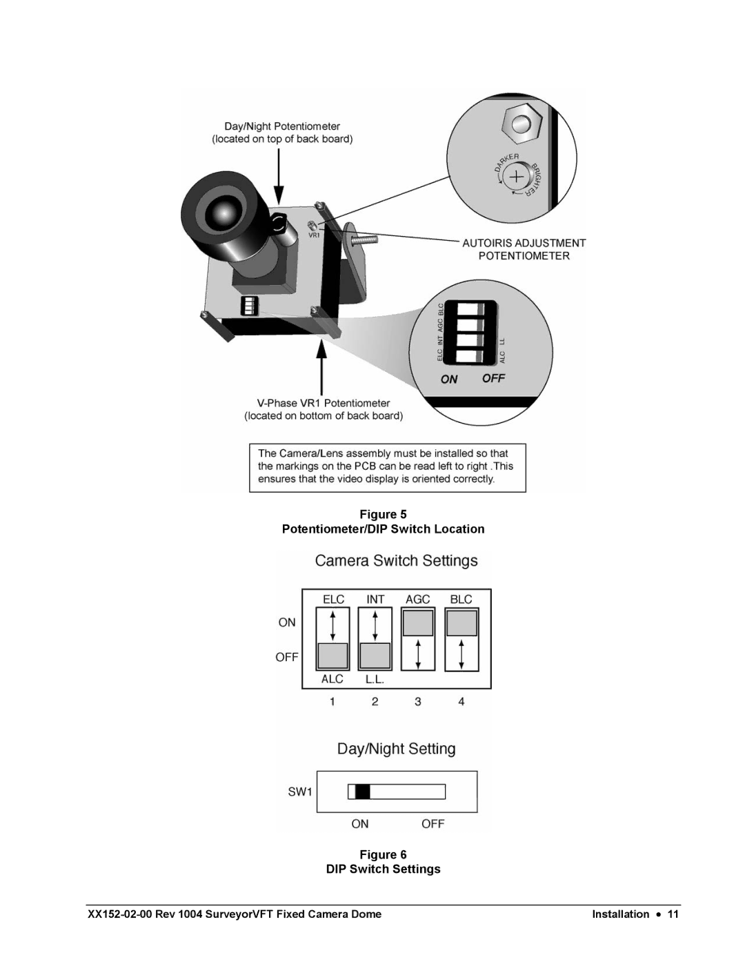 Nikon XX152-02-00 specifications Potentiometer/DIP Switch Location DIP Switch Settings 