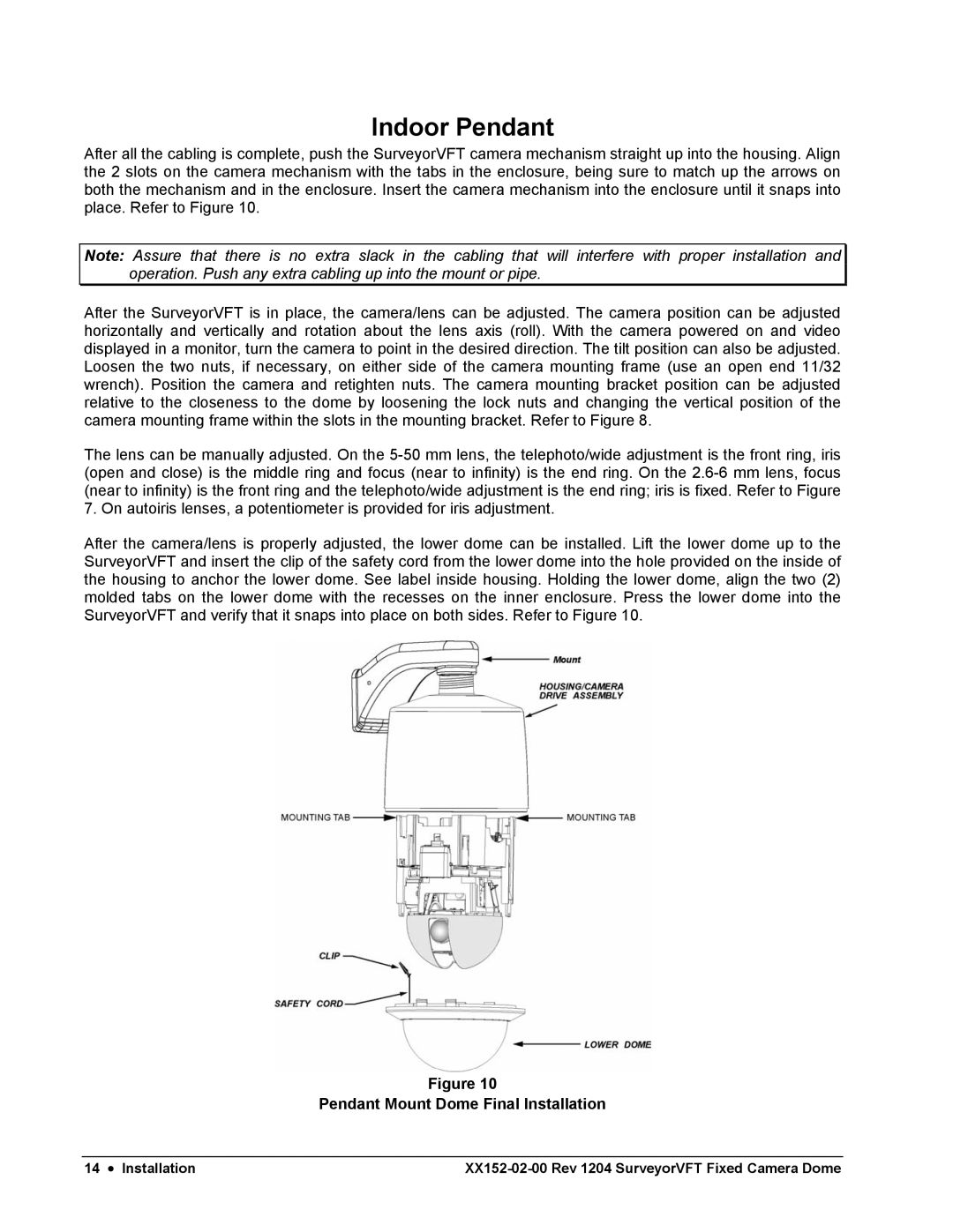 Nikon XX152-02-00 specifications Indoor Pendant, Pendant Mount Dome Final Installation 