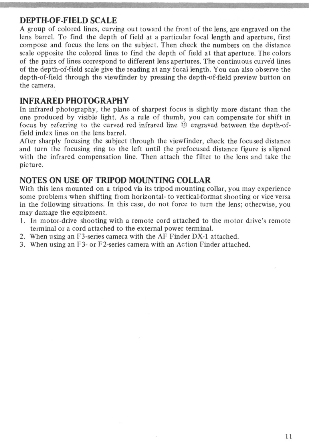 Nikon Zoom-Nikkor ED 80-200mm f/2.8 instruction manual DEPTH-OF-FIELD Scale, Infrared Photography 