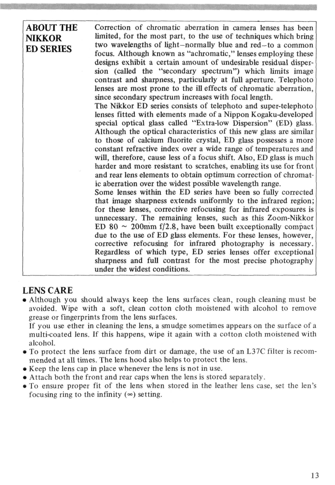 Nikon Zoom-Nikkor ED 80-200mm f/2.8 instruction manual About the Nikkor ED Series 