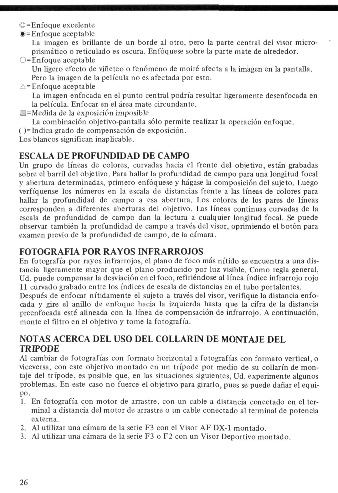 Nikon Zoom-Nikkor ED 80-200mm f/2.8 instruction manual Escala DE Profundidad DE Campo 