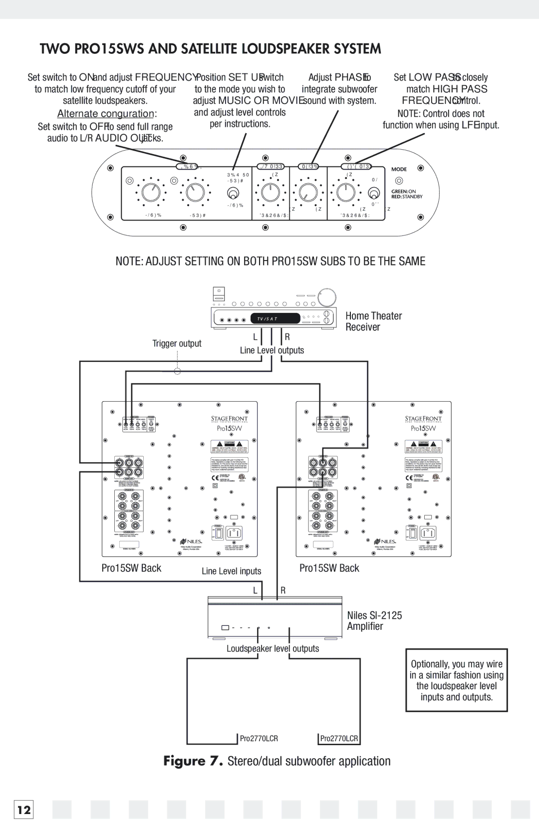 Niles Audio manual TWO PRO15SWS and Satellite Loudspeaker System, Niles SI-2125 Ampliﬁer 